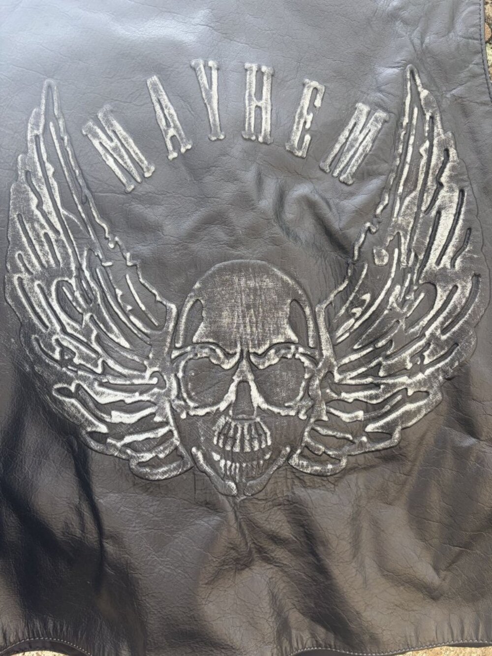 Vintage Xelement Motorcycle Leather Vest Black XL Mayhem Skull Wings Side Laces - Picture 3 of 14